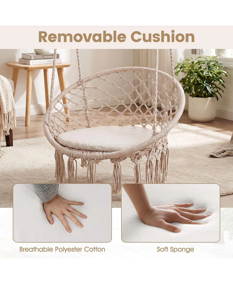 Costway Swing Chair, Hammock Chair with Round Seat Cushion, Indoor and Outdoor Boho