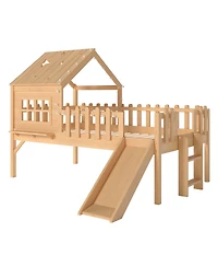 Streamdale Furniture Loft Bed with Slide, Playhouse, Stars, Window, Led Lights