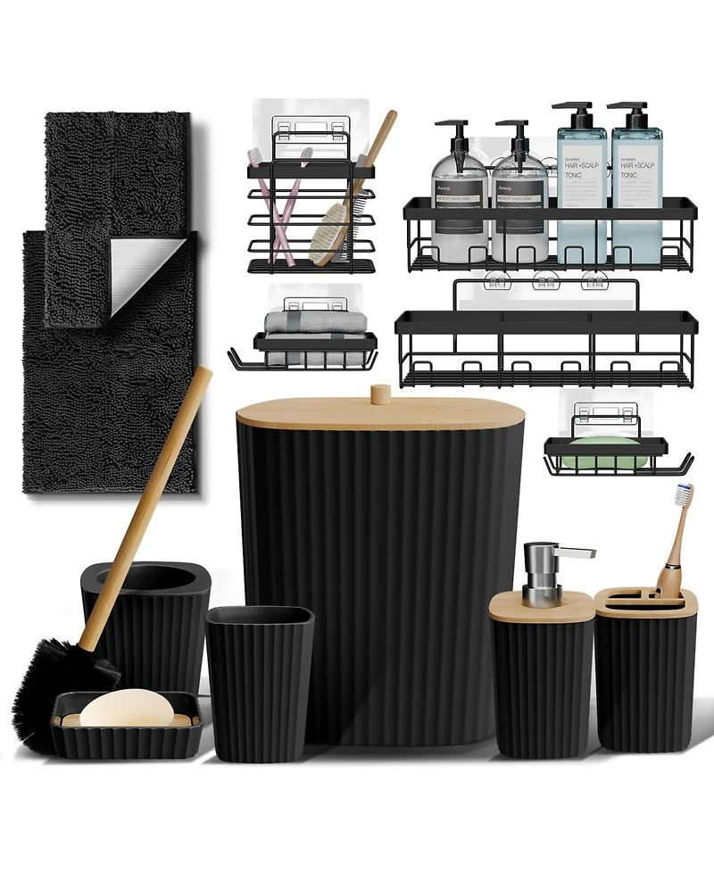 Clara Clark Modern Complete Bathroom Decor and Accessory Set with Bath Rugs and Shower Caddy Set