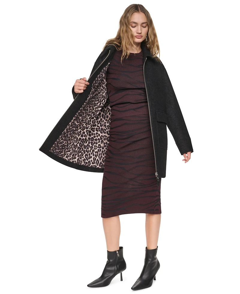 Dkny Women's Boucle and Speckled Herringbone Tailored Coat