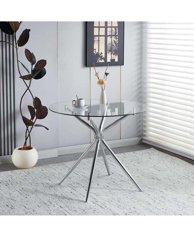Streamdale Furniture 5 piece Dining Set, Metal Leg Mid-Century Dining Table with Glass Top