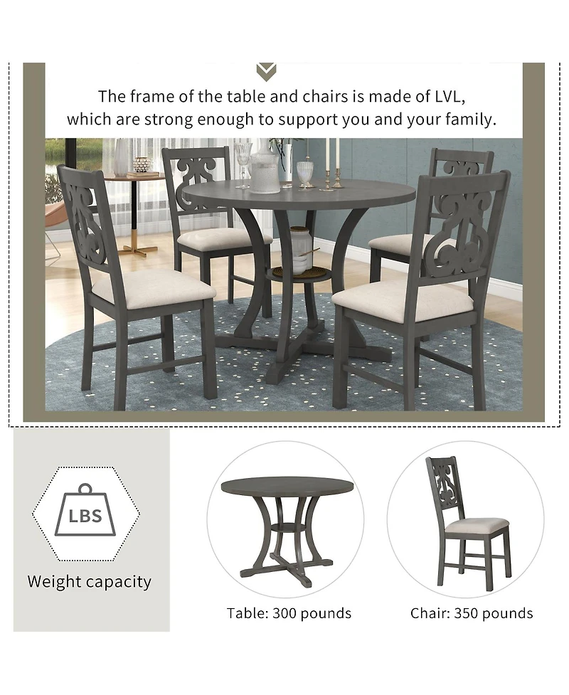 Streamdale Furniture 5-Piece Round Dining Table and Chair Set with Hollow