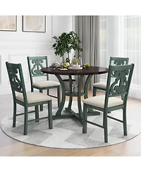 Streamdale Furniture 5-Piece Round Dining Table Set with 4 Fabric Chairs