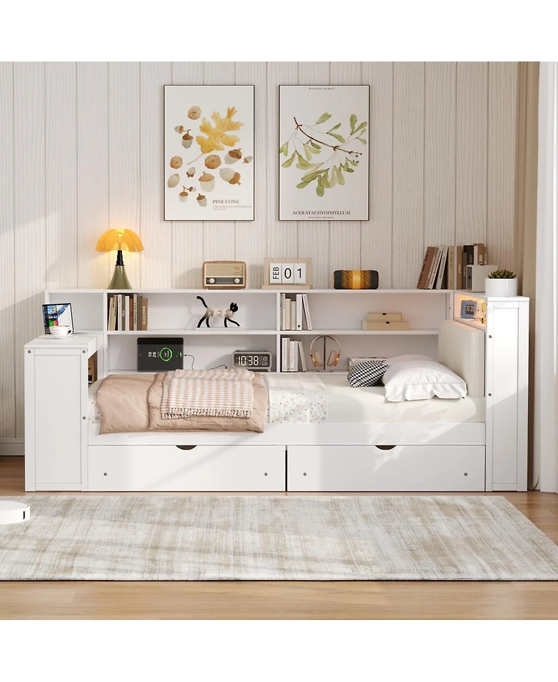 Streamdale Furniture Wood Platform Bed With Storage, Desk, Led, Charging