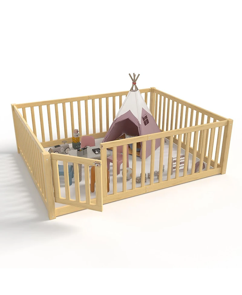 Streamdale Furniture Full Size Bed Floor Bed with Safety Guardrails and Door for Kids