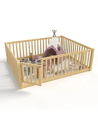 Streamdale Furniture Full Size Bed Floor Bed with Safety Guardrails and Door for Kids