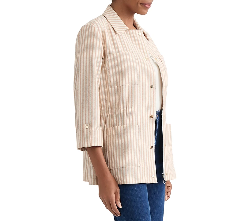 Jones New York Women's Herringbone-Stripe Cotton Patch-Pocket Anorak Jacket