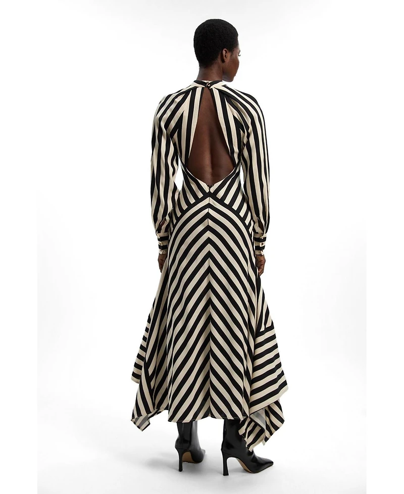 Karen Millen Women's Fluid Stripe Long-Sleeve Asymmetric-Hem Maxi Dress