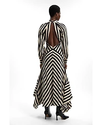 Karen Millen Women's Fluid Stripe Long-Sleeve Asymmetric-Hem Maxi Dress