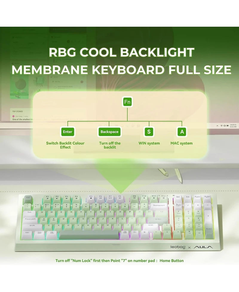 Aula K99 Wireless Gaming Keyboard, Bluetooth Creamy Typewriter Full Rgb Backlit with Number Pad