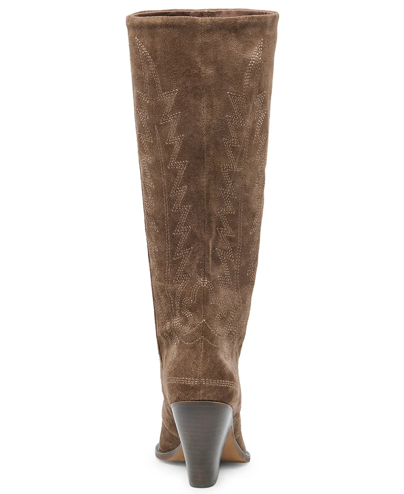 Dolce Vita Women's Janaya Embroidered Contrast Stitch Block Heel Tall Western Boots