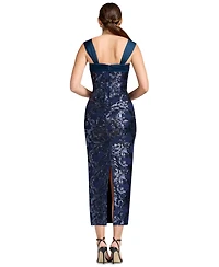 Dress the Population Women's Sequin Square Neck Bodycon Tea Length