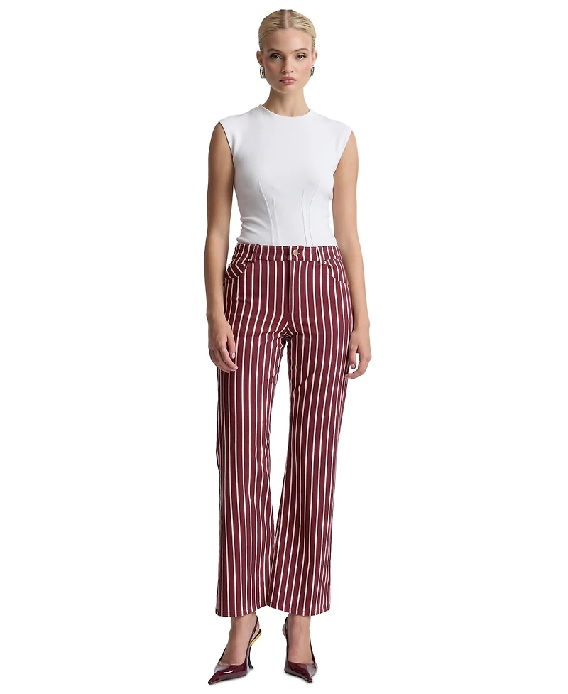 Avec Les Filles Women's Mid-Rise Striped Bootcut Cotton-Blend Jeans