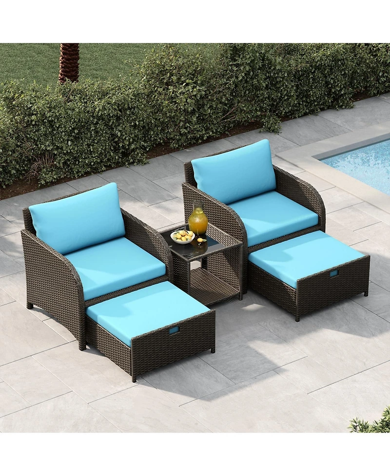 homfan Patio Furniture Set Pe Rattan Wicker Outdoor Seating Set with Ottomans and Glass Tabletop All Weather Conversation Furniture for Garden