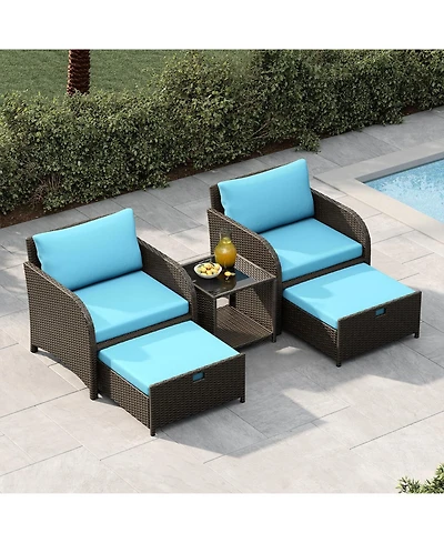 homfan Patio Furniture Set Pe Rattan Wicker Outdoor Seating Set with Ottomans and Glass Tabletop All Weather Conversation Furniture for Garden