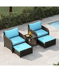 homfan Patio Furniture Set Pe Rattan Wicker Outdoor Seating Set with Ottomans and Glass Tabletop All Weather Conversation Furniture for Garden