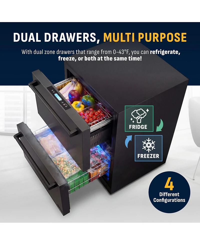 Newair 24 inch Refrigerator and Outdoor Freezer, Undercounter Refrigerator Freezer Convertible