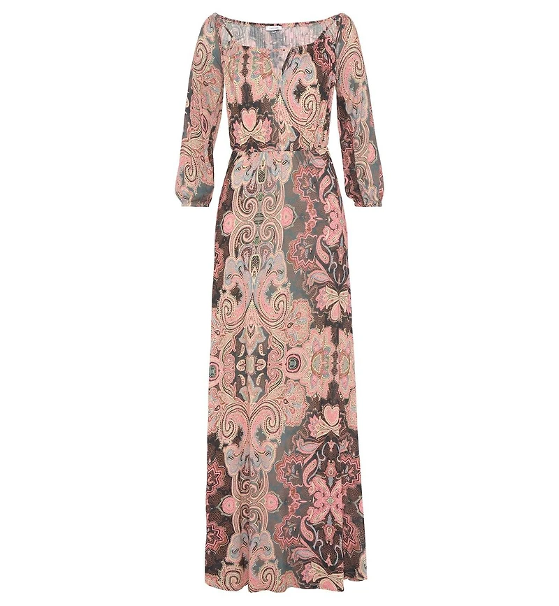 Lascana Women's Viscose Printed Cutout Multiway Elastic-Waist Maxi Dress