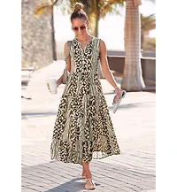 Lascana Women's Viscose Animal Print Sleeveless V-Neck Maxi Dress