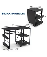 Gaomon 31.5" Rolling Folding Desk with Storage Shelf and Side Organizer