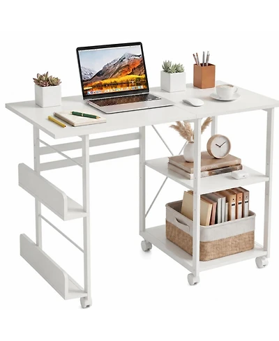 Gaomon 31.5" Rolling Folding Desk with Storage Shelf and Side Organizer, Space-Saving Computer Table
