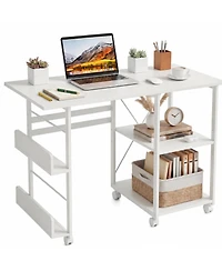 Gaomon 31.5" Rolling Folding Desk with Storage Shelf and Side Organizer, Space-Saving Computer Table