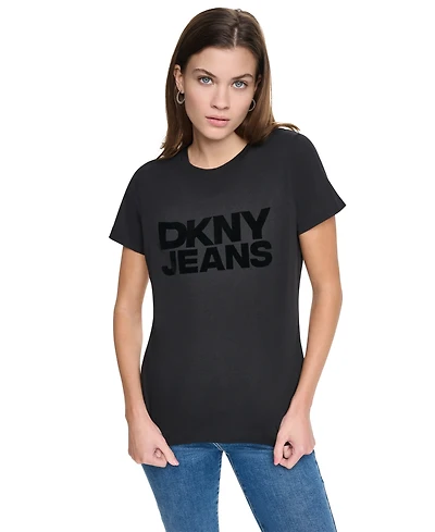 Dkny Jeans Women's Flocked Logo Crewneck T-Shirt