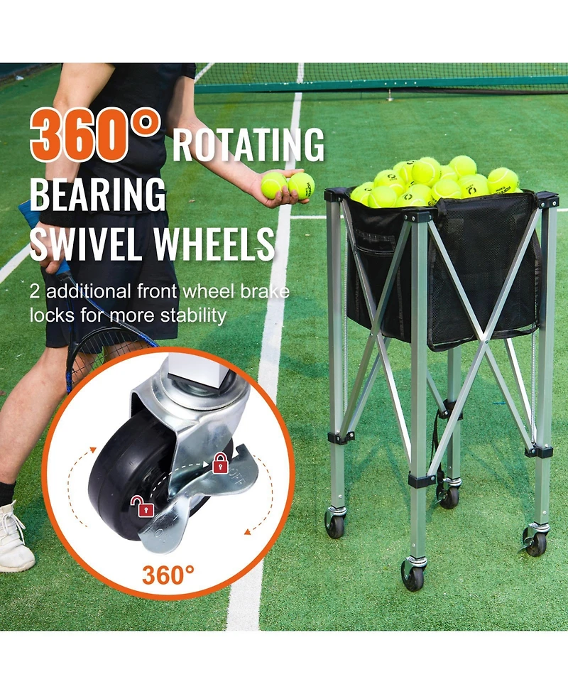 Vevor Tennis Ball Hopper Basket Teaching Tennis Ball Cart with Wheels 180 Balls