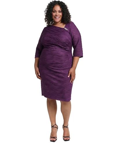 Jessica Howard Plus 3/4-Sleeve Asymmetrical Neck Dress