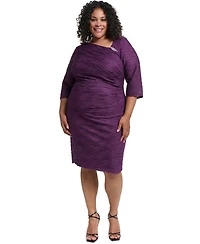 Jessica Howard Plus 3/4-Sleeve Asymmetrical Neck Dress