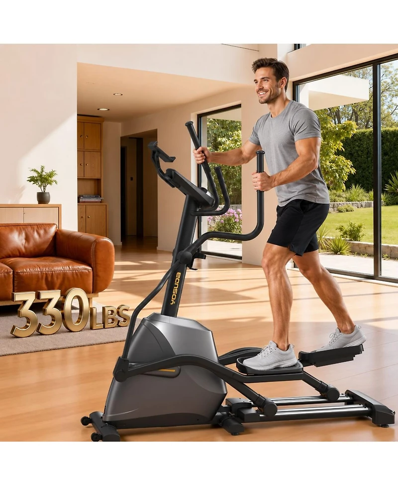 Fed Fitness Yosuda EM2 Elliptical Machine with 20" stride, electromagnetic resistance, ultra-quiet operation, and Bluetooth app control.