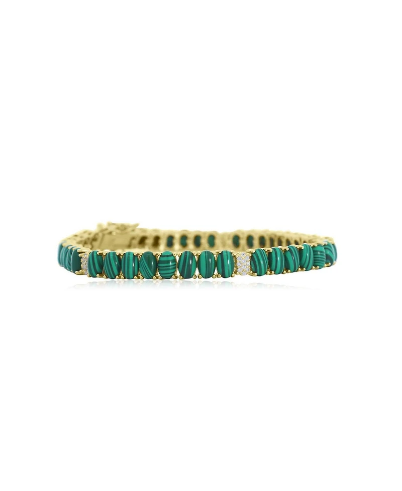 The Lovery Oval Malachite Cz Tennis Bracelet 14K Gold-Plated Sterling Silver