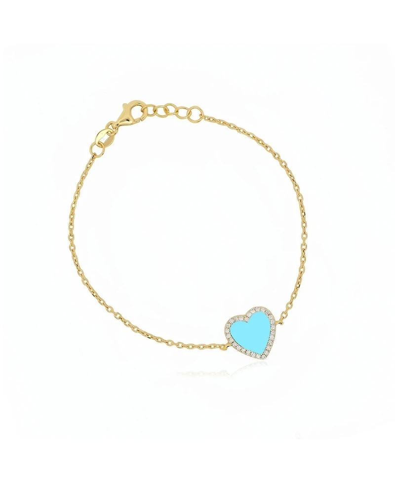 The Lovery Large Turquoise Cz Halo Single Heart Bracelet 14K Gold-Plated Sterling Silver