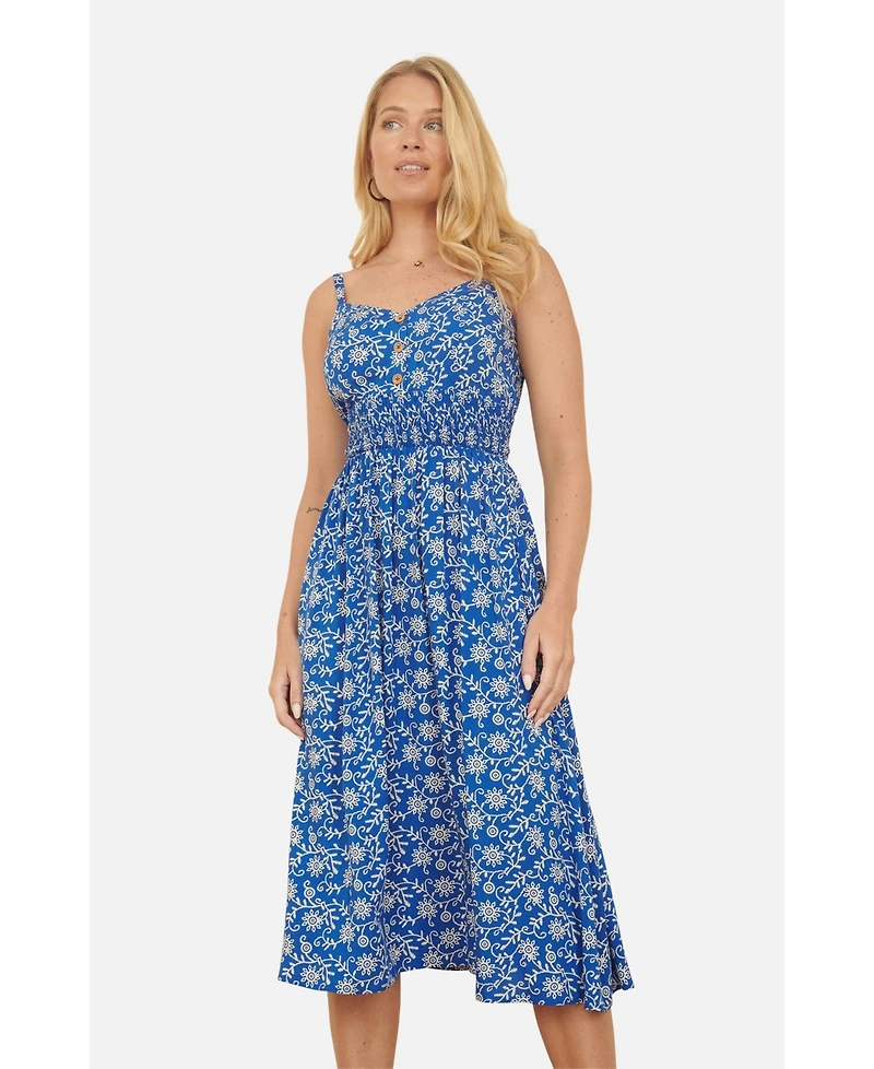 Yumi Women's Printed Sweetheart Neckline Midi Dress