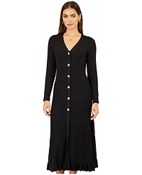 Yumi Women's Long Sleeve Ribbed Midi Knit Dress