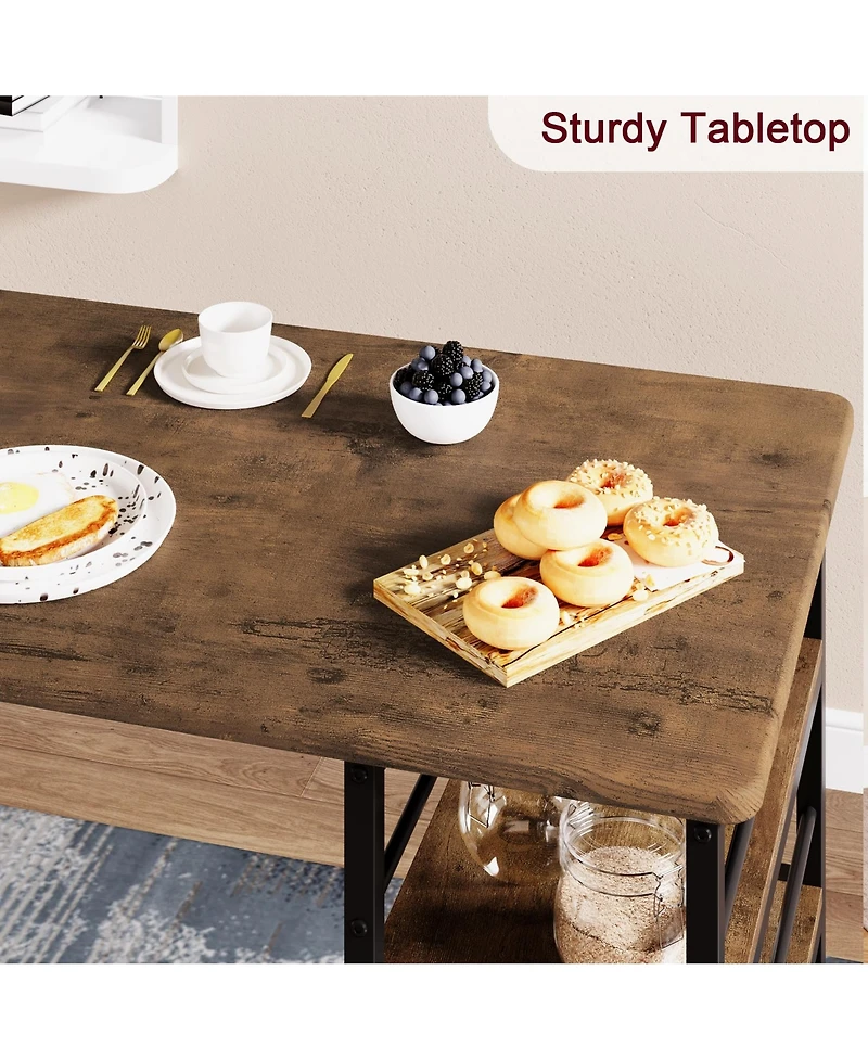 homfan Space Saving 3 Piece Dining Table Set Includes 2 Pu Cushion Chairs, 3 Storage Shelves, Compact Furniture for Kitchen or Breakfast Nook