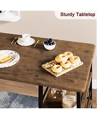 homfan Space Saving 3 Piece Dining Table Set Includes 2 Pu Cushion Chairs, 3 Storage Shelves, Compact Furniture for Kitchen or Breakfast Nook