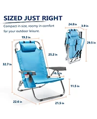 Aofar 2 Pack Beach Chairs Reclining Folding Portable Cup Holder Cooler Towel Bar outdoor