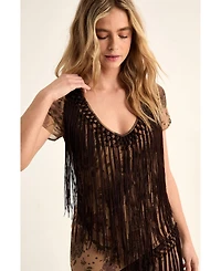 Nasty Gal Women's Floral Chiffon Fringe Maxi Dress