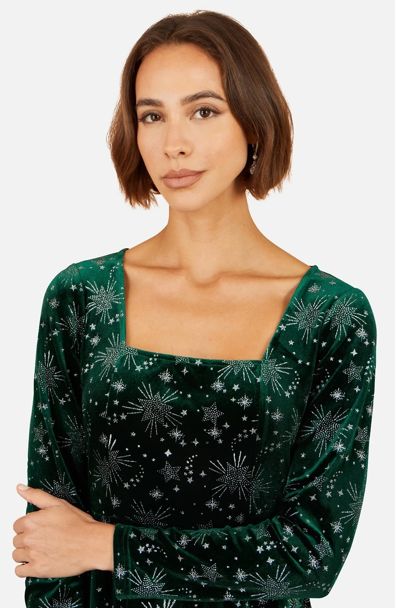 Yumi Women's Starburst Square Neck Fit & Flare Constellation-Print Dress