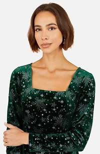 Yumi Women's Starburst Square Neck Fit & Flare Constellation-Print Dress
