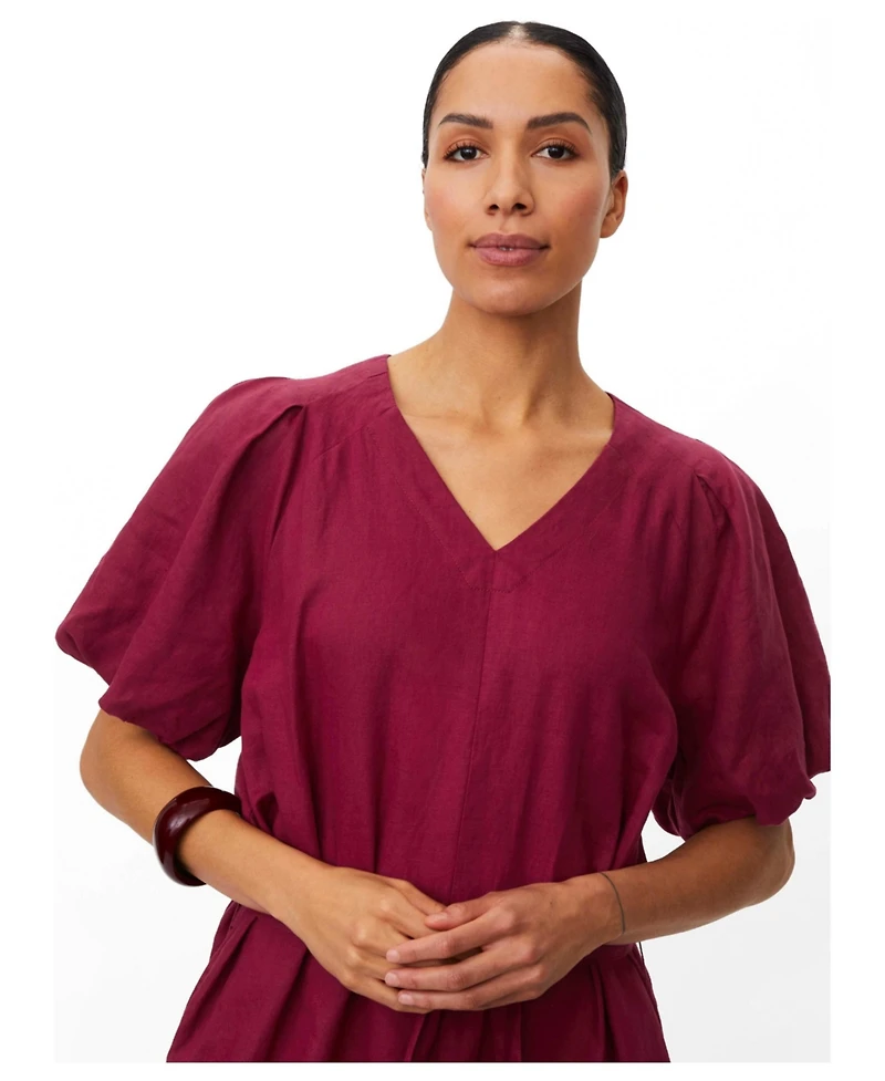 Masai Copenhagen Women's Manalirae Linen V-Neck Puff Sleeve Midi Dress