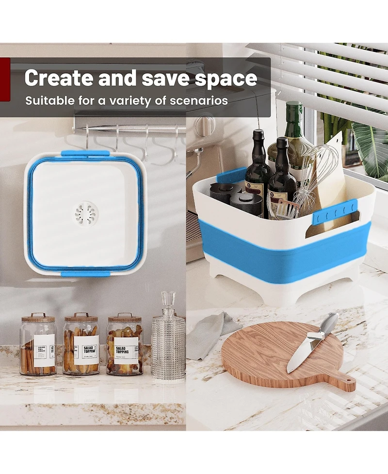 Piscifun Collapsible Wash Basin With Removable Drain Plug Multiuse Foldable Bucket For Camping Rv Kitchen