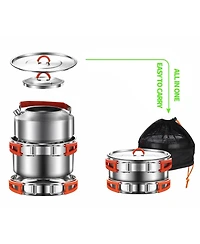 Piscifun 4 Piece 304 Stainless Steel Camping Cookware Set With Frying Pan Pot Kettle And Mesh Bag For Hiking Travel