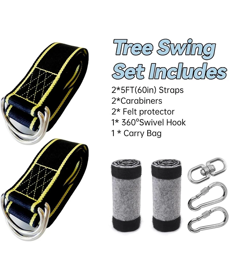 Piscifun 5ft Tree Swing Hanging Kit 5500 Lbs. Capacity Extra Long Straps Screw Lock Carabiners