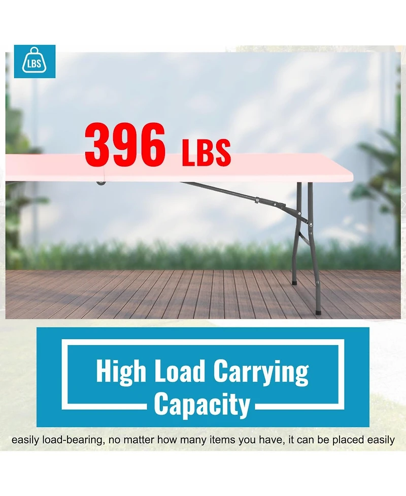 Aofar 8 Feet Folding Table Portable Plastic Steel Frame Lock Handle