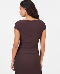 Guess Women's Ottoman Curve Sweetheart Short-Sleeve Sweater