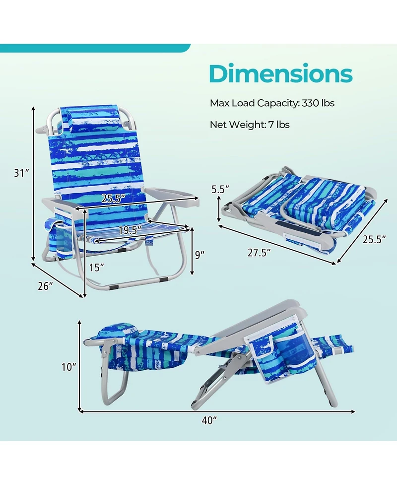 Aofar Beach Chair Folding Lounge Aluminum Camping outdoor