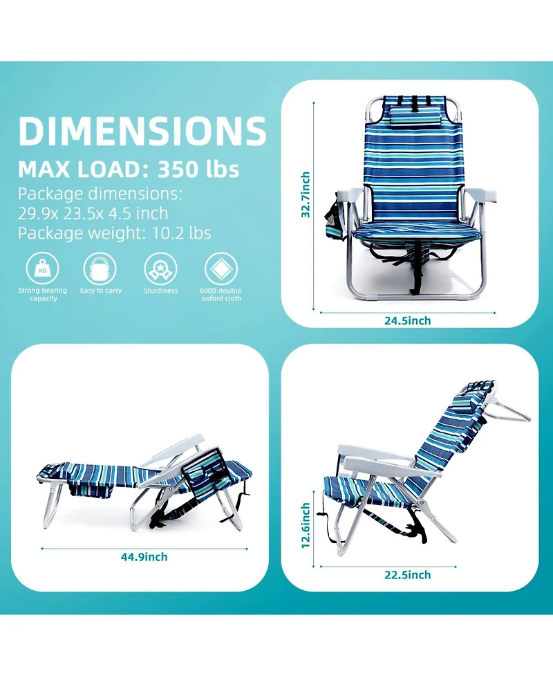 Aofar 2pack Beach Chairs Heavy Duty Lay Flat Folding Cooler Pouch