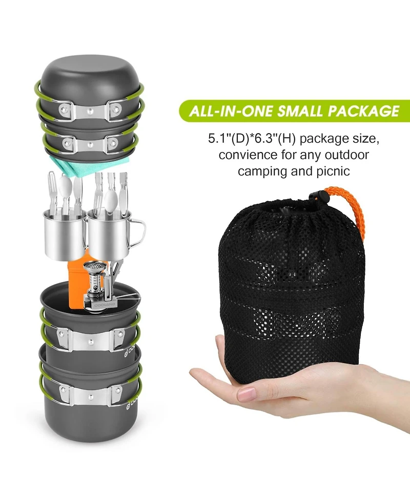 Piscifun 16 Piece Camping Cookware Mess Kit Lightweight Portable Outdoor Hiking Picnic Stove Set